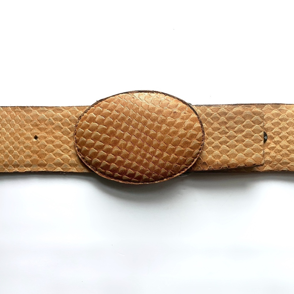 Vintage Wide 40in Reptile Leather Belt Turkey Large Oval Buckle